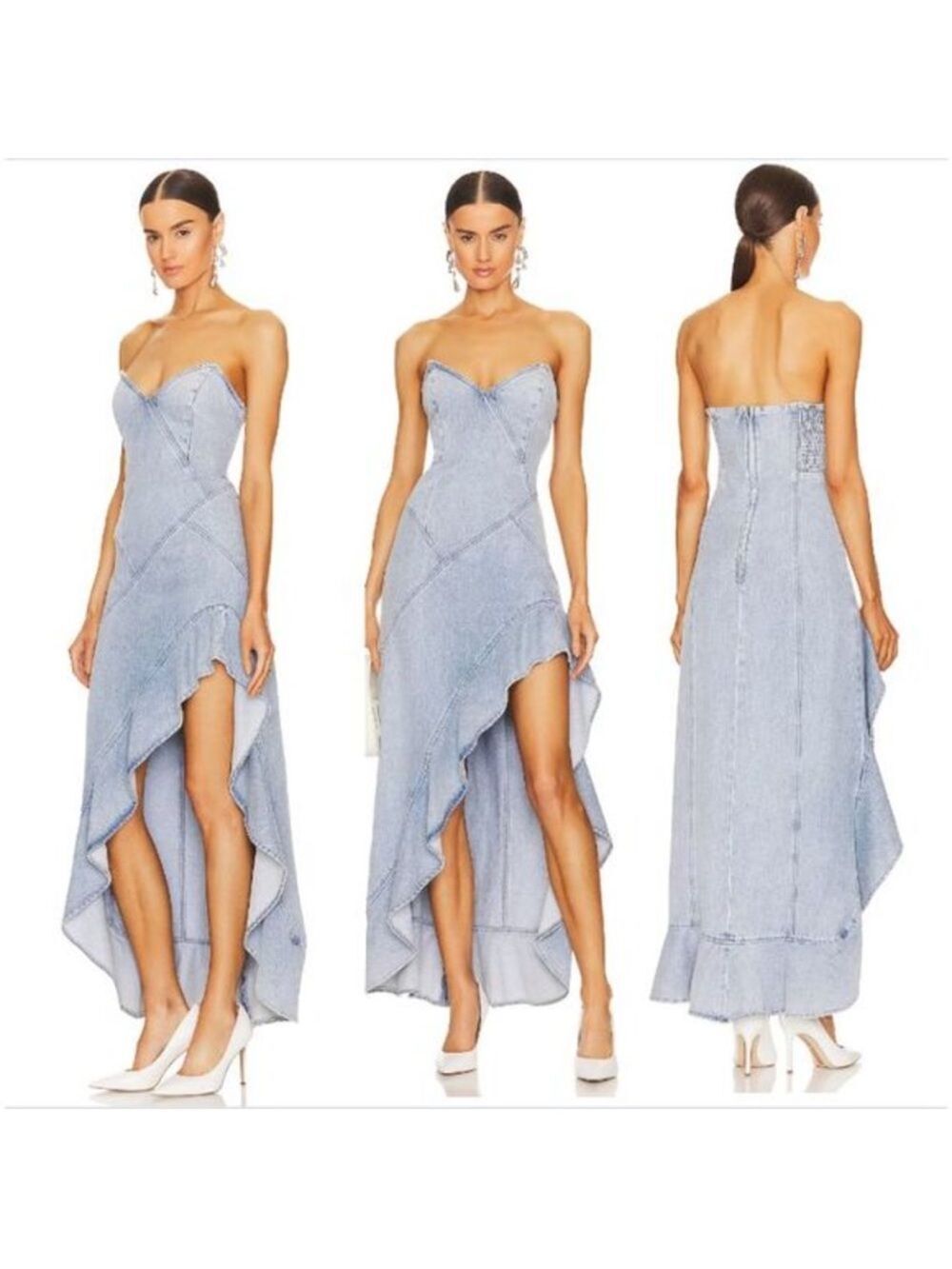 Amanda Uprichard Revolve Symone Denim Strapless High Low Dress